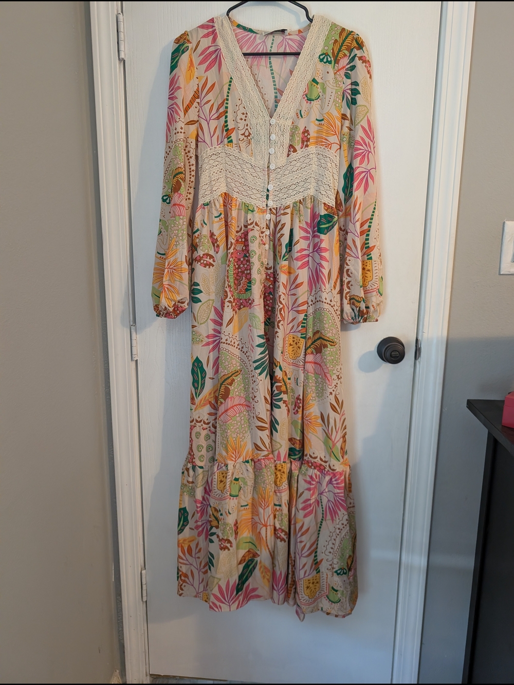 Rusty Floral Maxi Dress in Cream, Pink, Green and Yellow